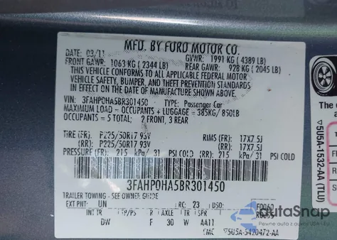 2011 Ford Fusion Se из США, поврежденный, VIN 3FAHP0HA5BR301450